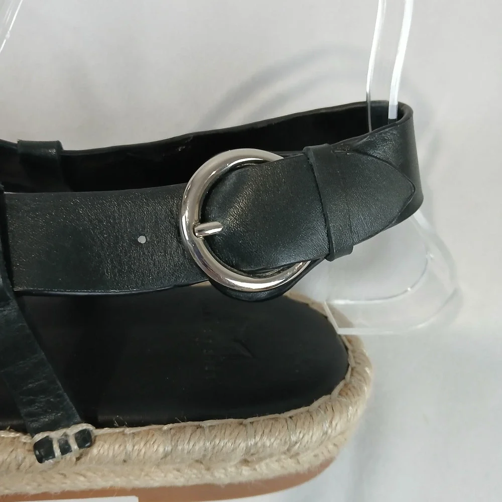 Marc Fisher Tallia Sandals Womens 8.5 Black Leather Espadrille Flats
